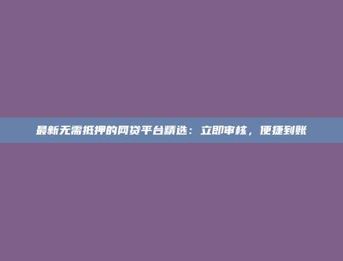 最新无需抵押的网贷平台精选：立即审核，便捷到账