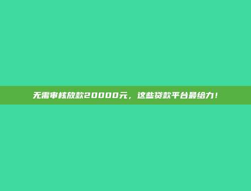 无需审核放款20000元，这些贷款平台最给力！