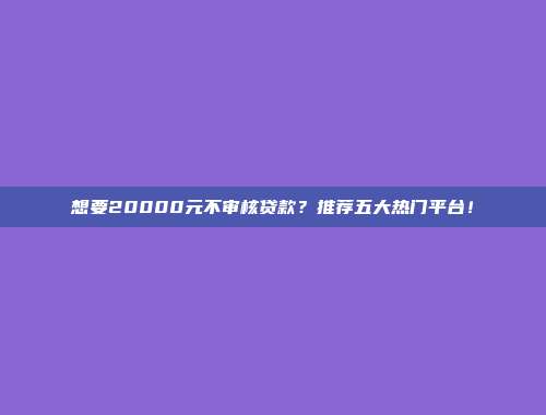 想要20000元不审核贷款？推荐五大热门平台！