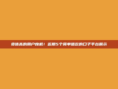 负债高的用户良机！近期5个简单借款的口子平台展示