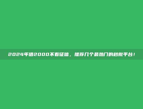 2024年借2000不看征信，推荐几个最热门的秒批平台！