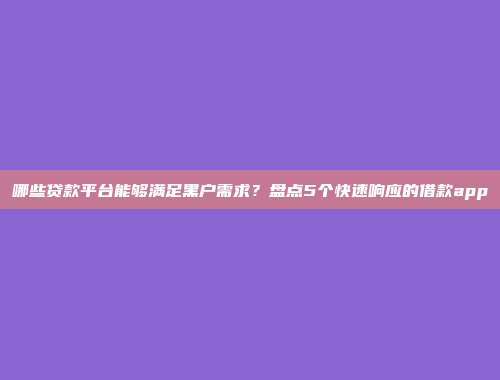 哪些贷款平台能够满足黑户需求？盘点5个快速响应的借款app