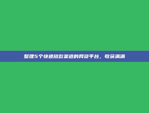 整理5个快速放款渠道的网贷平台，收获满满