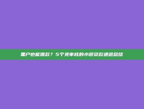 黑户也能借款？5个免审核的小额贷款通道总结