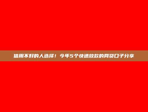 信用不好的人选择！今年5个快速放款的网贷口子分享