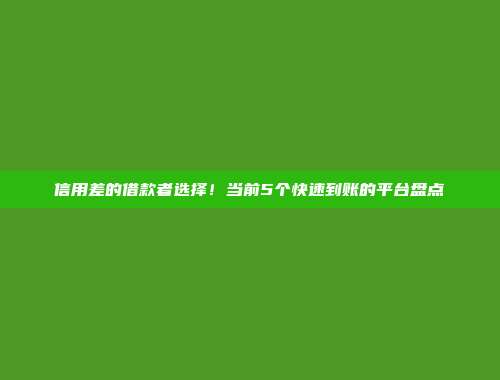 信用差的借款者选择！当前5个快速到账的平台盘点