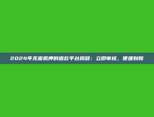 2024年无需抵押的借款平台揭晓：立即审核，便捷到账