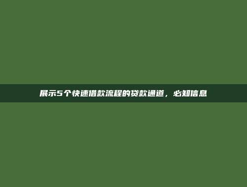 展示5个快速借款流程的贷款通道，必知信息