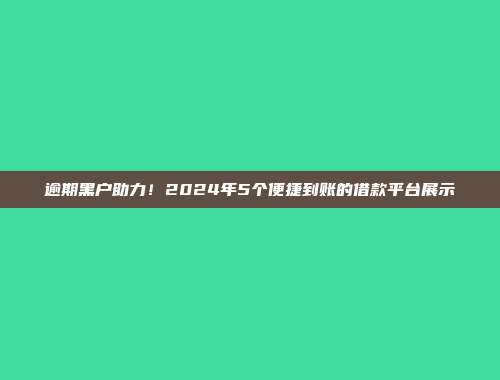 逾期黑户助力！2024年5个便捷到账的借款平台展示