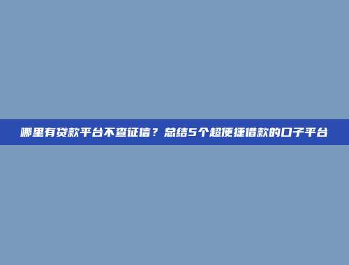 哪里有贷款平台不查征信？总结5个超便捷借款的口子平台