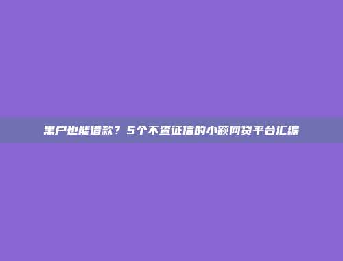 黑户也能借款？5个不查征信的小额网贷平台汇编