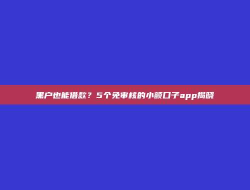 黑户也能借款？5个免审核的小额口子app揭晓