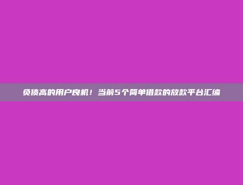 负债高的用户良机！当前5个简单借款的放款平台汇编