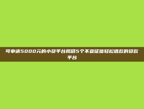 可申请5000元的小贷平台揭晓5个不查征信轻松借款的贷款平台