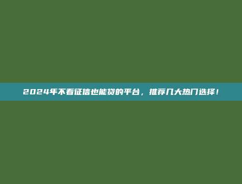 2024年不看征信也能贷的平台，推荐几大热门选择！