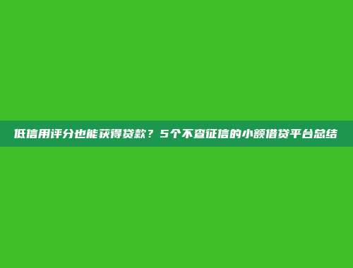 低信用评分也能获得贷款？5个不查征信的小额借贷平台总结