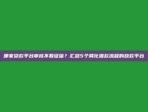 哪家贷款平台审核不看征信？汇总5个简化借款流程的放款平台