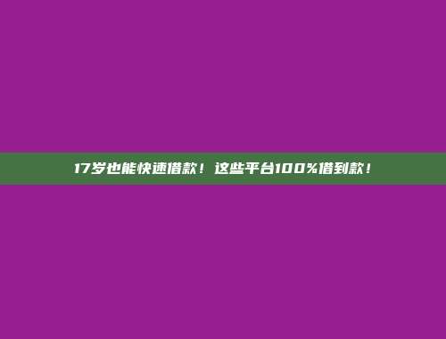 17岁也能快速借款！这些平台100%借到款！