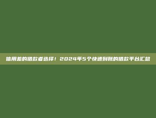 信用差的借款者选择！2024年5个快速到账的借款平台汇总