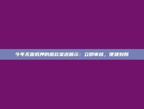 今年无需抵押的借款渠道展示：立即审核，便捷到账