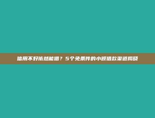 信用不好依然能借？5个免条件的小额借款渠道揭晓