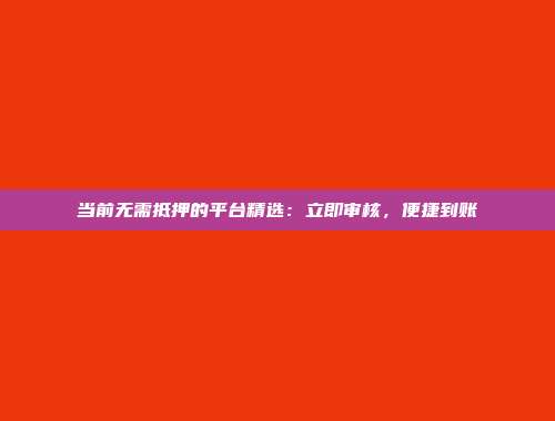 当前无需抵押的平台精选：立即审核，便捷到账