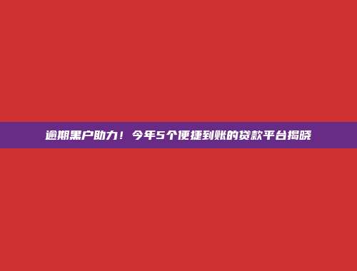 逾期黑户助力！今年5个便捷到账的贷款平台揭晓