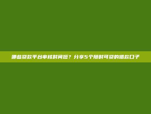 哪些贷款平台审核时间短？分享5个随时可贷的借款口子