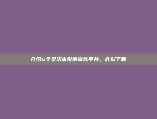 介绍5个灵活审批的贷款平台，此刻了解