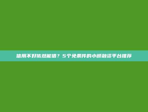 信用不好依然能借？5个免条件的小额融资平台推荐