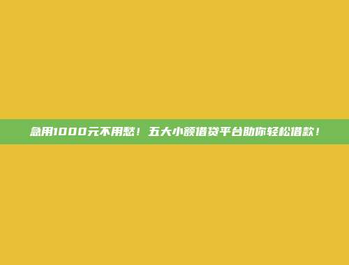 急用1000元不用愁！五大小额借贷平台助你轻松借款！