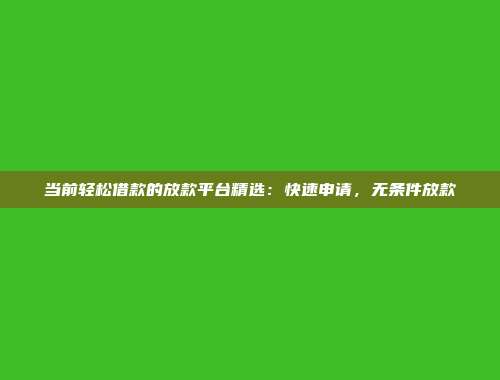 当前轻松借款的放款平台精选：快速申请，无条件放款