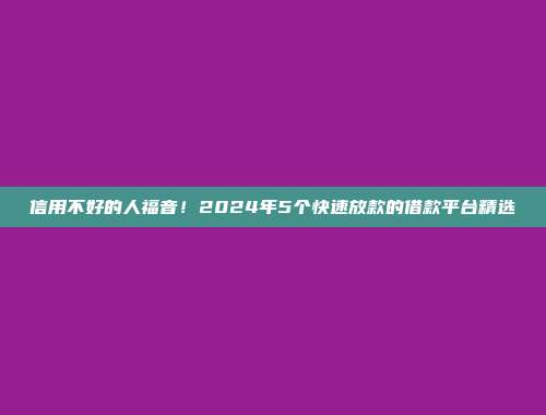 信用不好的人福音！2024年5个快速放款的借款平台精选