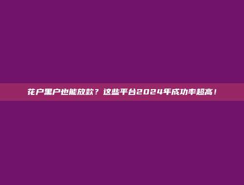 花户黑户也能放款？这些平台2024年成功率超高！