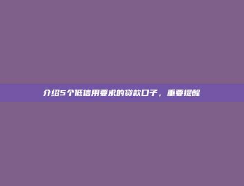 介绍5个低信用要求的贷款口子，重要提醒