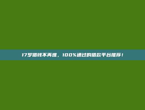 17岁借钱不再难，100%通过的借款平台推荐！