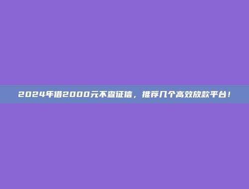 2024年借2000元不查征信，推荐几个高效放款平台！