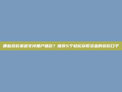 哪些贷款渠道支持黑户借款？推荐5个轻松获取资金的贷款口子