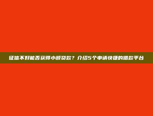 征信不好能否获得小额贷款？介绍5个申请快捷的借款平台