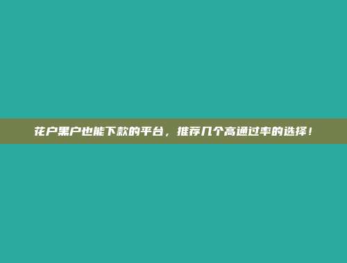 花户黑户也能下款的平台，推荐几个高通过率的选择！