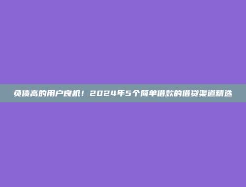 负债高的用户良机！2024年5个简单借款的借贷渠道精选