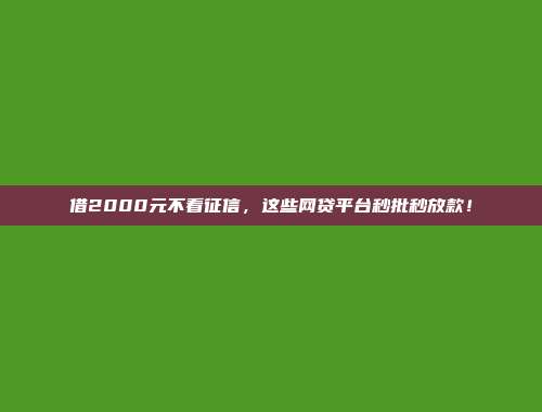 借2000元不看征信，这些网贷平台秒批秒放款！