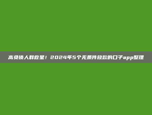 高负债人群救星！2024年5个无条件放款的口子app整理