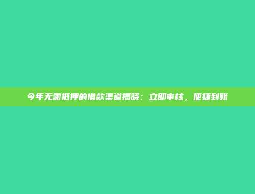 今年无需抵押的借款渠道揭晓：立即审核，便捷到账