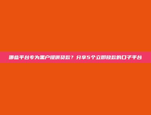 哪些平台专为黑户提供贷款？分享5个立即放款的口子平台