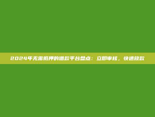 2024年无需抵押的借款平台盘点：立即审核，快速放款