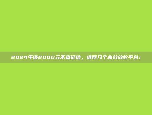 2024年借2000元不查征信，推荐几个高效放款平台！