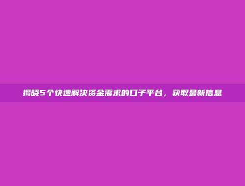 揭晓5个快速解决资金需求的口子平台，获取最新信息