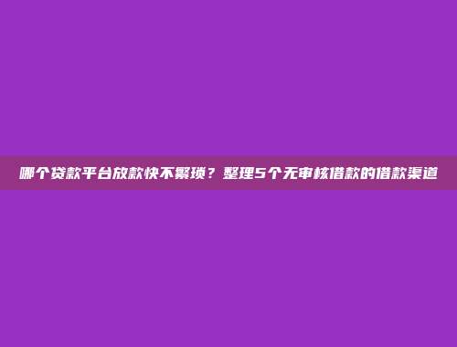 哪个贷款平台放款快不繁琐？整理5个无审核借款的借款渠道