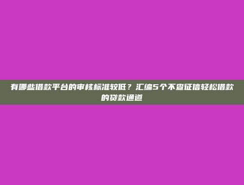 有哪些借款平台的审核标准较低？汇编5个不查征信轻松借款的贷款通道